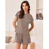 image:imageEkouaer Pajamas Set for Women 2 Piece Pjs Ribbed Knit Lounge Set Cap Sleeve Loungewear Sleepwear SXXLBrown