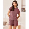 image:imageEkouaer Pajamas Set for Women 2 Piece Pjs Ribbed Knit Lounge Set Cap Sleeve Loungewear Sleepwear SXXLBurgundy