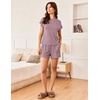 image:imageEkouaer Pajamas Set for Women 2 Piece Pjs Ribbed Knit Lounge Set Cap Sleeve Loungewear Sleepwear SXXLFuchsia