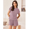image:imageEkouaer Pajamas Set for Women 2 Piece Pjs Ribbed Knit Lounge Set Cap Sleeve Loungewear Sleepwear SXXLFuchsia