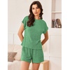 image:imageEkouaer Pajamas Set for Women 2 Piece Pjs Ribbed Knit Lounge Set Cap Sleeve Loungewear Sleepwear SXXLGreen