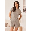 image:imageEkouaer Pajamas Set for Women 2 Piece Pjs Ribbed Knit Lounge Set Cap Sleeve Loungewear Sleepwear SXXLKhaki