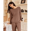 image:imageEkouaer Pajamas Womens Long Sleeve Pj Set 2 Piece Loungewear Soft Comfy Sleepwear with Jogger Pants SXXLBrown