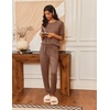 image:imageEkouaer Pajamas Womens Long Sleeve Pj Set 2 Piece Loungewear Soft Comfy Sleepwear with Jogger Pants SXXLBrown