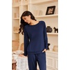 image:imageEkouaer Pajamas Womens Long Sleeve Pj Set 2 Piece Loungewear Soft Comfy Sleepwear with Jogger Pants SXXLNavy