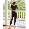 image:imageEkouaer Pajamas for Women Set 2 Piece Rib Knit Lounge Set Joggers Loungewear Short Sleeve Pjs with PocketsBlack