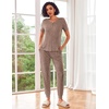 image:imageEkouaer Pajamas for Women Set 2 Piece Rib Knit Lounge Set Joggers Loungewear Short Sleeve Pjs with PocketsBrown