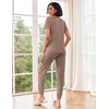 image:imageEkouaer Pajamas for Women Set 2 Piece Rib Knit Lounge Set Joggers Loungewear Short Sleeve Pjs with PocketsBrown
