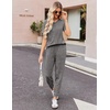 image:imageEkouaer Pajamas for Women Set 2 Piece Rib Knit Lounge Set Joggers Loungewear Short Sleeve Pjs with PocketsGray