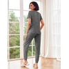 image:imageEkouaer Pajamas for Women Set 2 Piece Rib Knit Lounge Set Joggers Loungewear Short Sleeve Pjs with PocketsGray