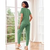 image:imageEkouaer Pajamas for Women Set 2 Piece Rib Knit Lounge Set Joggers Loungewear Short Sleeve Pjs with PocketsGreen