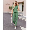 image:imageEkouaer Pajamas for Women Set 2 Piece Rib Knit Lounge Set Joggers Loungewear Short Sleeve Pjs with PocketsGreen