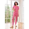 image:imageEkouaer Pajamas for Women Set 2 Piece Rib Knit Lounge Set Joggers Loungewear Short Sleeve Pjs with PocketsHot Pink