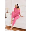 image:imageEkouaer Pajamas for Women Set 2 Piece Rib Knit Lounge Set Joggers Loungewear Short Sleeve Pjs with PocketsHot Pink
