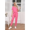 image:imageEkouaer Pajamas for Women Set 2 Piece Rib Knit Lounge Set Joggers Loungewear Short Sleeve Pjs with PocketsHot Pink