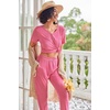 image:imageEkouaer Pajamas for Women Set 2 Piece Rib Knit Lounge Set Joggers Loungewear Short Sleeve Pjs with PocketsHot Pink