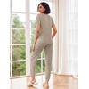 image:imageEkouaer Pajamas for Women Set 2 Piece Rib Knit Lounge Set Joggers Loungewear Short Sleeve Pjs with PocketsKhaki