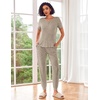 image:imageEkouaer Pajamas for Women Set 2 Piece Rib Knit Lounge Set Joggers Loungewear Short Sleeve Pjs with PocketsKhaki