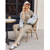 image:imageEkouaer Pajamas for Women Set 2 Piece Rib Knit Lounge Set Joggers Loungewear Short Sleeve Pjs with PocketsKhaki