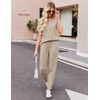 image:imageEkouaer Pajamas for Women Set 2 Piece Rib Knit Lounge Set Joggers Loungewear Short Sleeve Pjs with PocketsKhaki