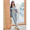 image:imageEkouaer Pajamas for Women Set 2 Piece Rib Knit Lounge Set Joggers Loungewear Short Sleeve Pjs with PocketsLight Blue