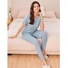image:imageEkouaer Pajamas for Women Set 2 Piece Rib Knit Lounge Set Joggers Loungewear Short Sleeve Pjs with PocketsLight Blue
