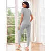 image:imageEkouaer Pajamas for Women Set 2 Piece Rib Knit Lounge Set Joggers Loungewear Short Sleeve Pjs with PocketsLight Gray