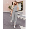 image:imageEkouaer Pajamas for Women Set 2 Piece Rib Knit Lounge Set Joggers Loungewear Short Sleeve Pjs with PocketsLight Gray