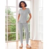 image:imageEkouaer Pajamas for Women Set 2 Piece Rib Knit Lounge Set Joggers Loungewear Short Sleeve Pjs with PocketsLight Gray