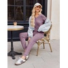 image:imageEkouaer Pajamas for Women Set 2 Piece Rib Knit Lounge Set Joggers Loungewear Short Sleeve Pjs with PocketsPurple