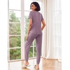 image:imageEkouaer Pajamas for Women Set 2 Piece Rib Knit Lounge Set Joggers Loungewear Short Sleeve Pjs with PocketsPurple