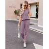 image:imageEkouaer Pajamas for Women Set 2 Piece Rib Knit Lounge Set Joggers Loungewear Short Sleeve Pjs with PocketsPurple