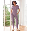 image:imageEkouaer Pajamas for Women Set 2 Piece Rib Knit Lounge Set Joggers Loungewear Short Sleeve Pjs with PocketsPurple