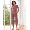 image:imageEkouaer Pajamas for Women Set 2 Piece Rib Knit Lounge Set Joggers Loungewear Short Sleeve Pjs with PocketsWine Red