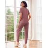 image:imageEkouaer Pajamas for Women Set 2 Piece Rib Knit Lounge Set Joggers Loungewear Short Sleeve Pjs with PocketsWine Red