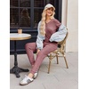 image:imageEkouaer Pajamas for Women Set 2 Piece Rib Knit Lounge Set Joggers Loungewear Short Sleeve Pjs with PocketsWine Red