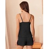image:imageEkouaer Pajamas for Women Set Lingerie Pjs 2 Piece Cami Sleepwear Ribbed Knit Shorts SetBlack