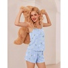 image:imageEkouaer Pajamas for Women Set Lingerie Pjs 2 Piece Cami Sleepwear Ribbed Knit Shorts SetFloral