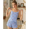 image:imageEkouaer Pajamas for Women Set Lingerie Pjs 2 Piece Cami Sleepwear Ribbed Knit Shorts SetGingham Cherry