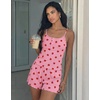 image:imageEkouaer Pajamas for Women Set Lingerie Pjs 2 Piece Cami Sleepwear Ribbed Knit Shorts SetStrawberry