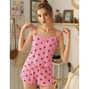 image:imageEkouaer Pajamas for Women Set Lingerie Pjs 2 Piece Cami Sleepwear Ribbed Knit Shorts SetStrawberry
