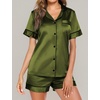 image:imageEkouaer Pajamas for Women Set Silk Satin Pjs Button Down Sleepwear Summer Loungewear Top and Shorts Lounge Set SXXLArmy Green