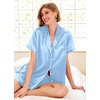 image:imageEkouaer Pajamas for Women Set Silk Satin Pjs Button Down Sleepwear Summer Loungewear Top and Shorts Lounge Set SXXLBaby Bule