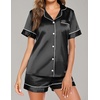 image:imageEkouaer Pajamas for Women Set Silk Satin Pjs Button Down Sleepwear Summer Loungewear Top and Shorts Lounge Set SXXLBlack