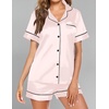 image:imageEkouaer Pajamas for Women Set Silk Satin Pjs Button Down Sleepwear Summer Loungewear Top and Shorts Lounge Set SXXLChampagne