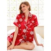 image:imageEkouaer Pajamas for Women Set Silk Satin Pjs Button Down Sleepwear Summer Loungewear Top and Shorts Lounge Set SXXLChristmas Snow