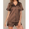 image:imageEkouaer Pajamas for Women Set Silk Satin Pjs Button Down Sleepwear Summer Loungewear Top and Shorts Lounge Set SXXLCoffee