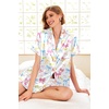 image:imageEkouaer Pajamas for Women Set Silk Satin Pjs Button Down Sleepwear Summer Loungewear Top and Shorts Lounge Set SXXLColorful Bow