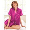 image:imageEkouaer Pajamas for Women Set Silk Satin Pjs Button Down Sleepwear Summer Loungewear Top and Shorts Lounge Set SXXLPitaya Purple