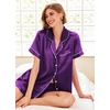 image:imageEkouaer Pajamas for Women Set Silk Satin Pjs Button Down Sleepwear Summer Loungewear Top and Shorts Lounge Set SXXLPurple